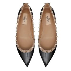 Valentino - Rockstud Patent Leather Ballet Flats Black Poudre Sz 38 (US 8)